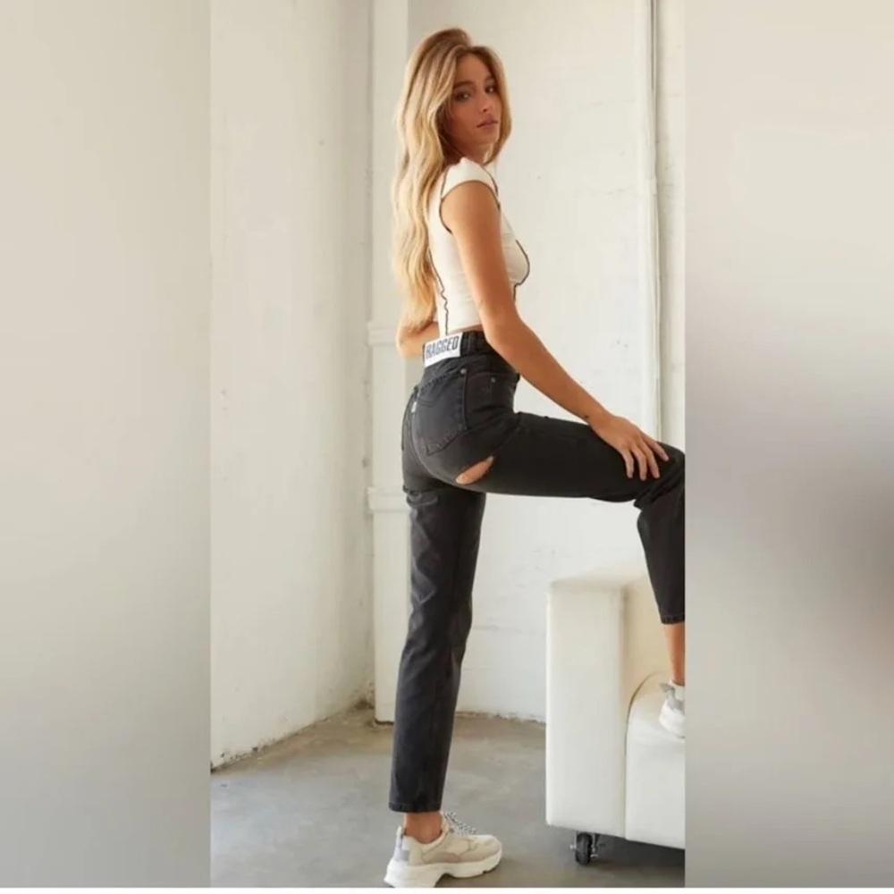 Free‎ People Black Straight Leg Jeans Vintage Wash Size 30 NWT Ragged (0918)